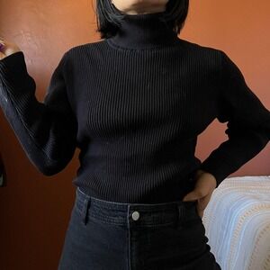 Coldwater Creek medium black Ribbed Turtleneck Sweater pullover minimalist
